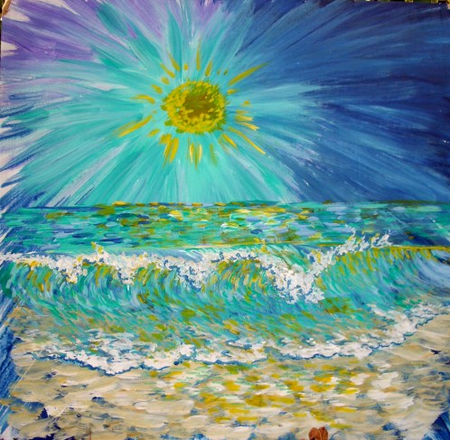 sunset moonrise waves